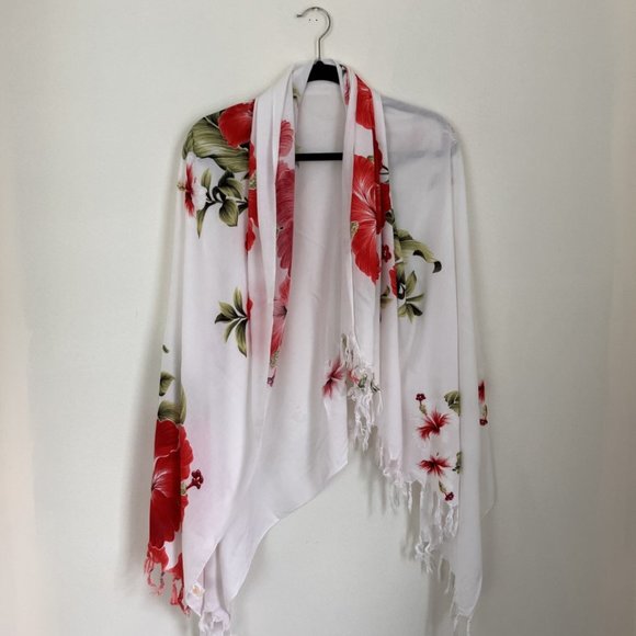 Coco Beach Hawaii - Hibiscus Flower Print Large Shawl/Scarf -Very Large - Picture 7 of 13
